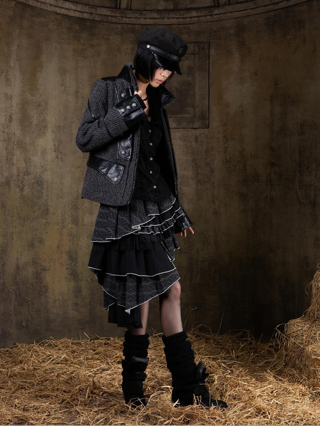 ARIADNAw Vintage Punk Lace Up Straight Fit Denim Style Women's Utility Jackets