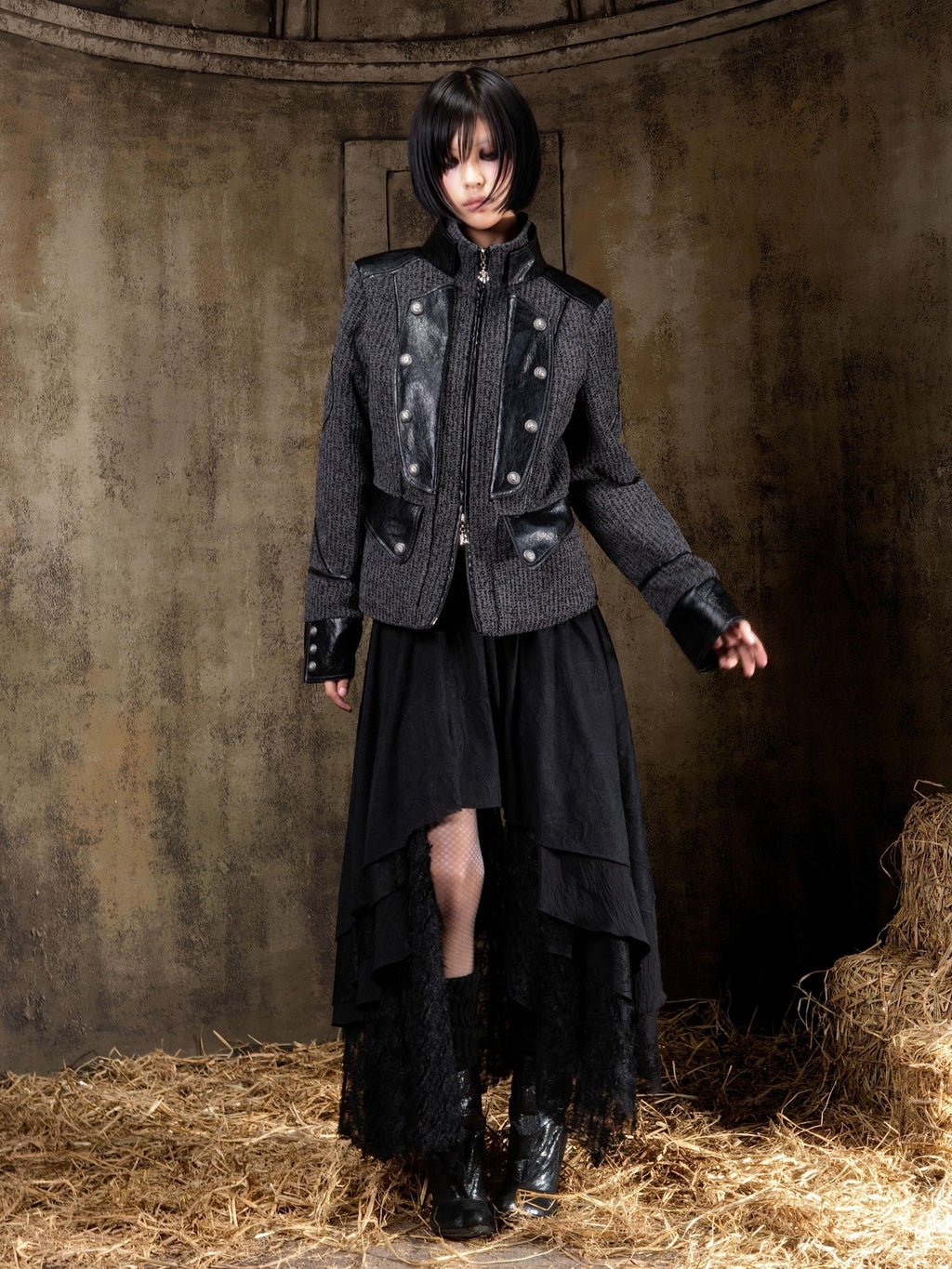 ARIADNAw Vintage Punk Lace Up Straight Fit Denim Style Women's Utility Jackets