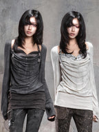 ARIADNAw Vintage Striped Patchwork Fake Two Piece Women's Long Sleeve T-shirts