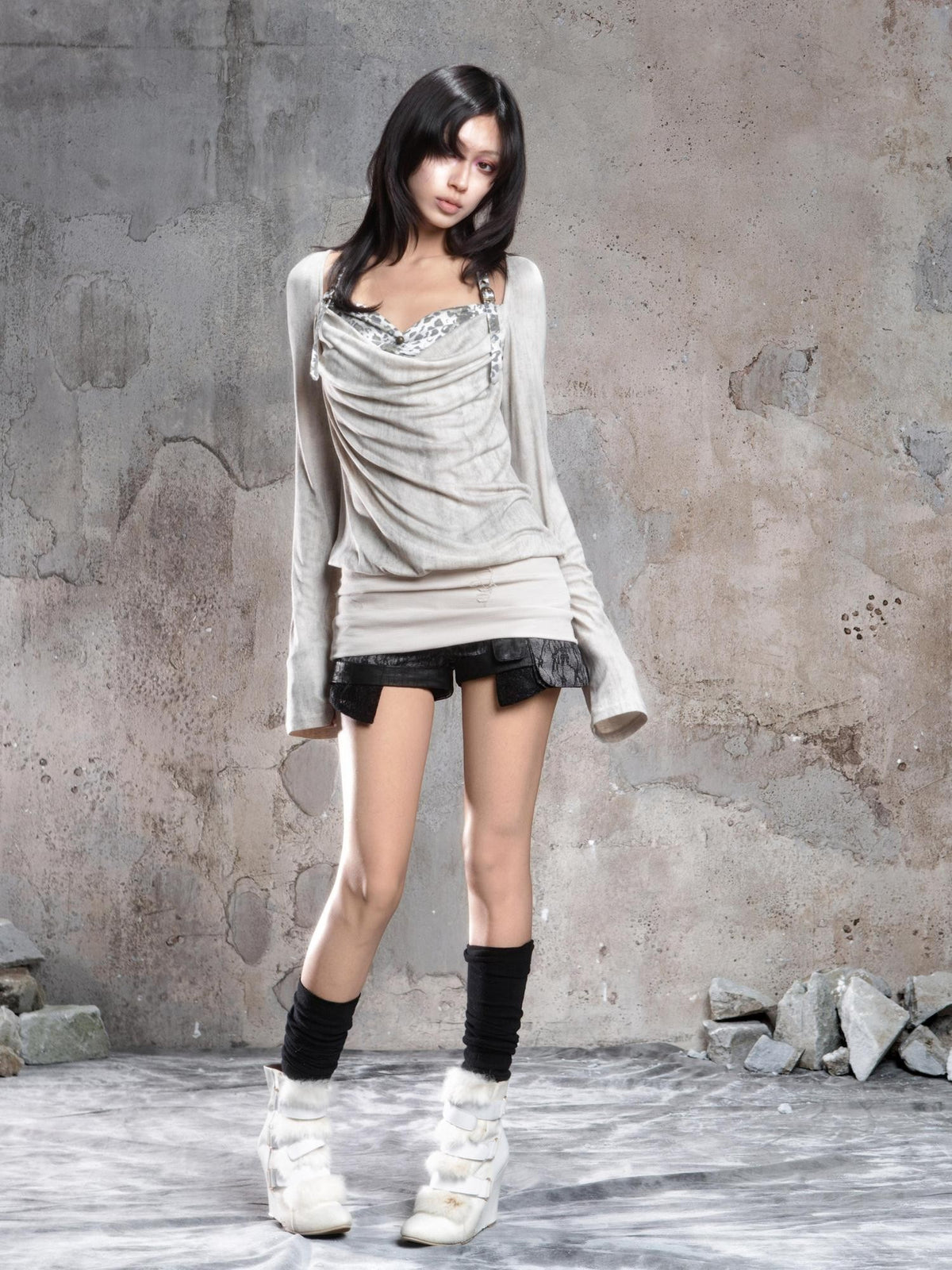 ARIADNAw Vintage Striped Patchwork Fake Two Piece Women's Long Sleeve T-shirts