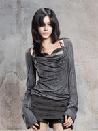 ARIADNAw Vintage Striped Patchwork Fake Two Piece Women's Long Sleeve T-shirts