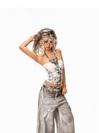 Arielink American Vintage Graffiti Print Punk Cropped Tight Women's Tank Tops