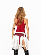 Arielink American Vintage Mesh Cutout Patchwork Halter Cropped Slim Women's Tank Tops