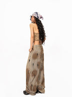 Arielink American Vintage Washed Distressed Dirty Dye Women's Denim Wide-leg Jeans