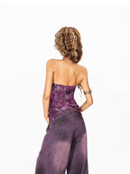 Arielink Asymmetric Floral Halter Backless Ruffle Mesh Patchwork Women's Other Tank Tops