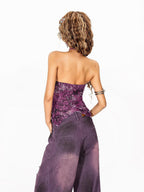 Arielink Asymmetric Floral Halter Backless Ruffle Mesh Patchwork Women's Other Tank Tops