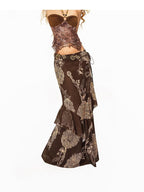 Arielink Asymmetric Floral Halter Backless Ruffle Mesh Patchwork Women's Other Tank Tops