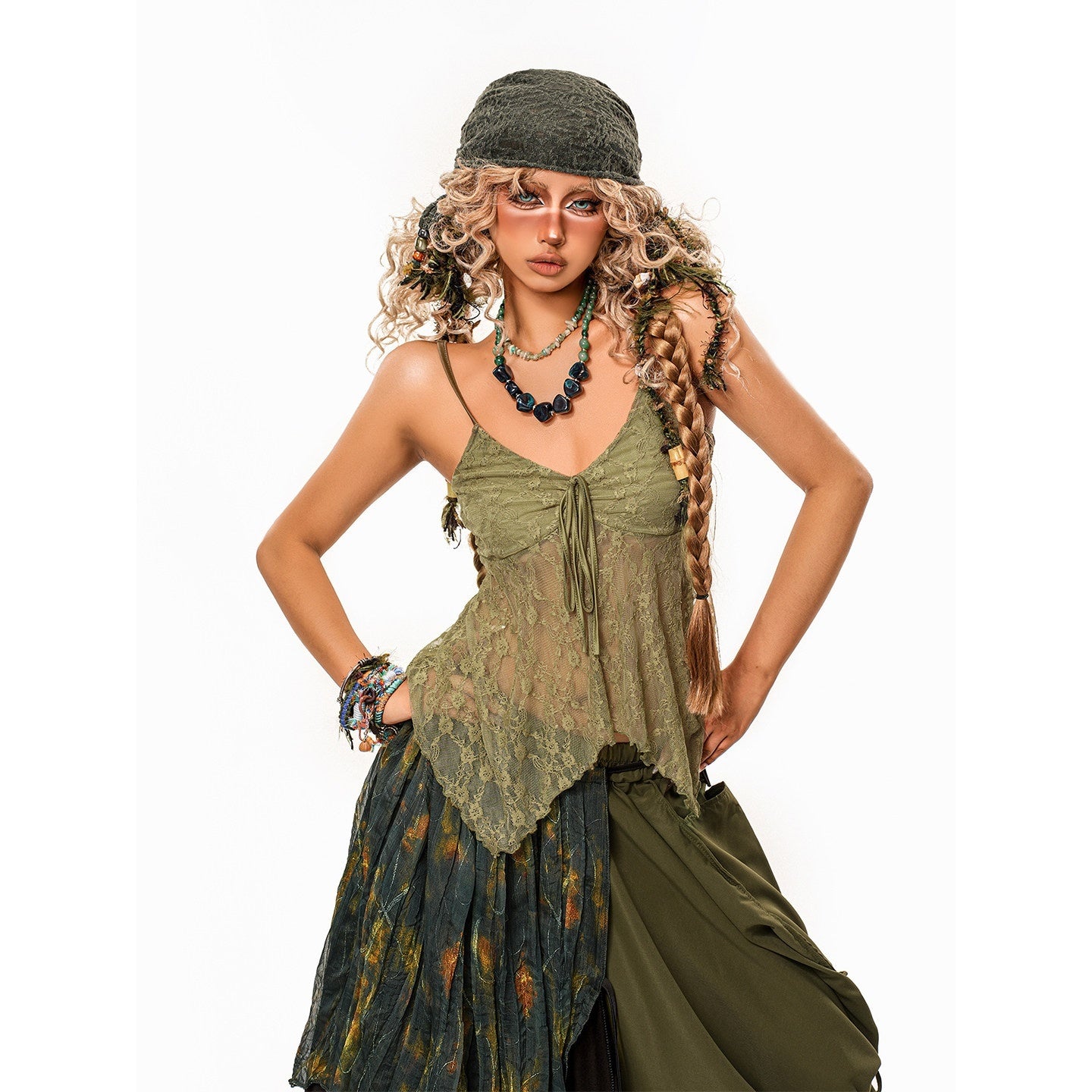 Arielink Asymmetric Hem Vintage Crochet V-neck Women's Lace Camisoles 1044519460551