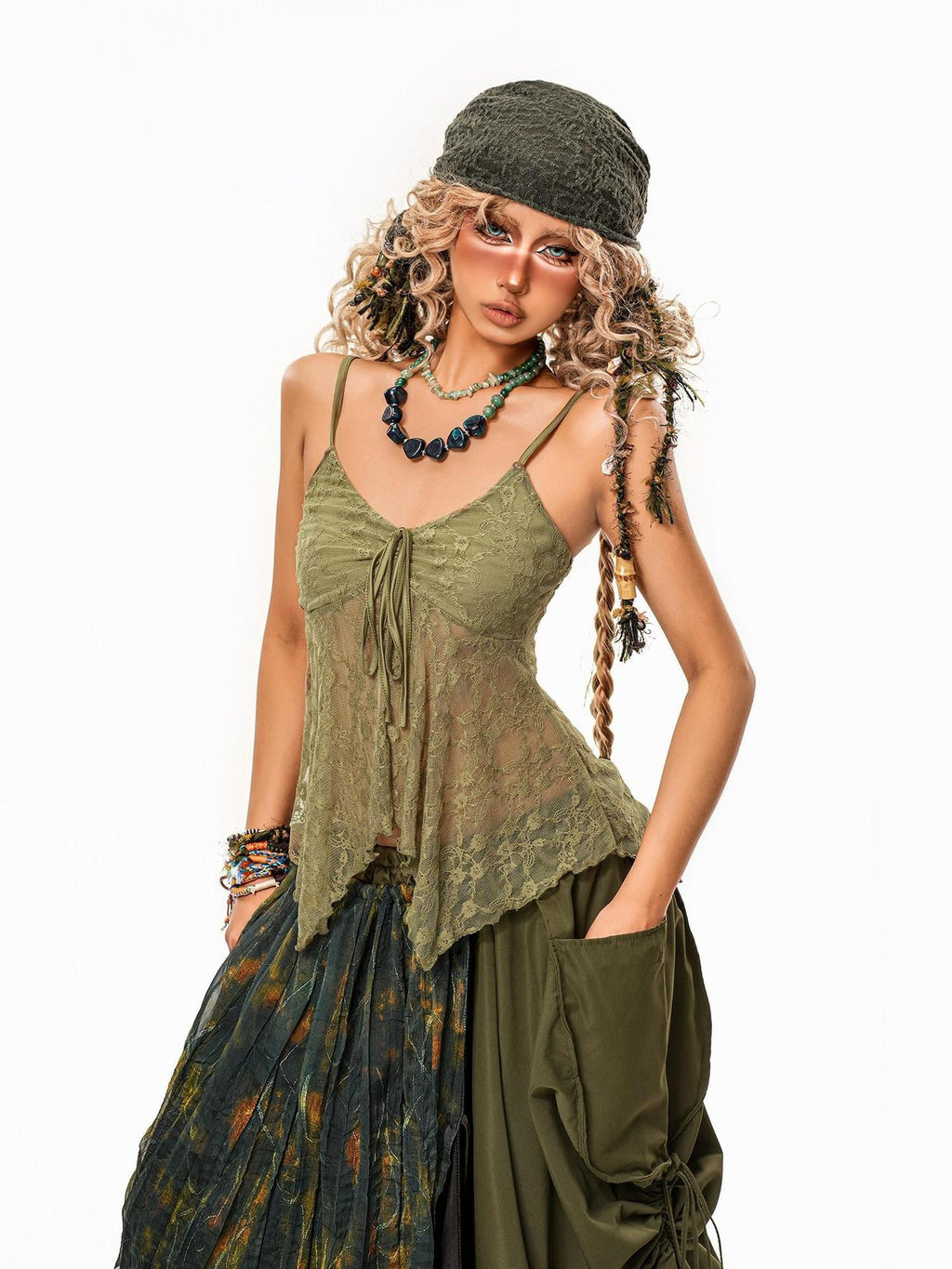 Arielink Asymmetric Hem Vintage Crochet V-neck Women's Lace Camisoles