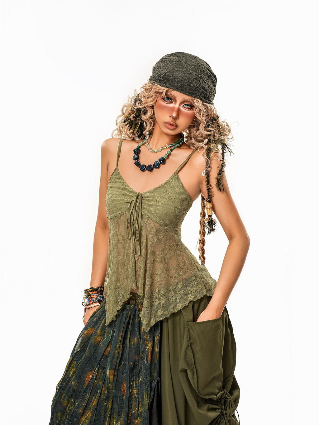 Arielink Asymmetric Hem Vintage Crochet V-neck Women's Lace Camisoles