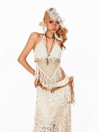 Arielink Asymmetrical Cutout Tassel Backless Tie Vintage Women's Knit Camisoles