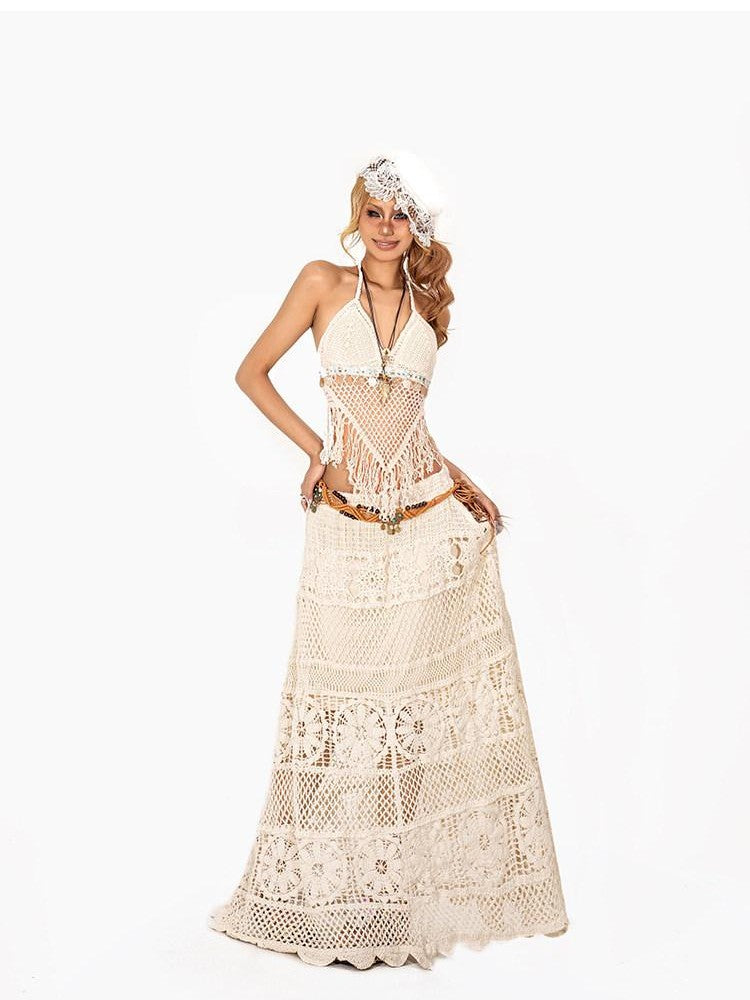 Arielink Asymmetrical Cutout Tassel Backless Tie Vintage Women's Knit Camisoles