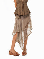Arielink Asymmetrical Lace Patchwork Tie Waist Women's A Line Midi Skirts