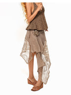 Arielink Asymmetrical Lace Patchwork Tie Waist Women's A Line Midi Skirts