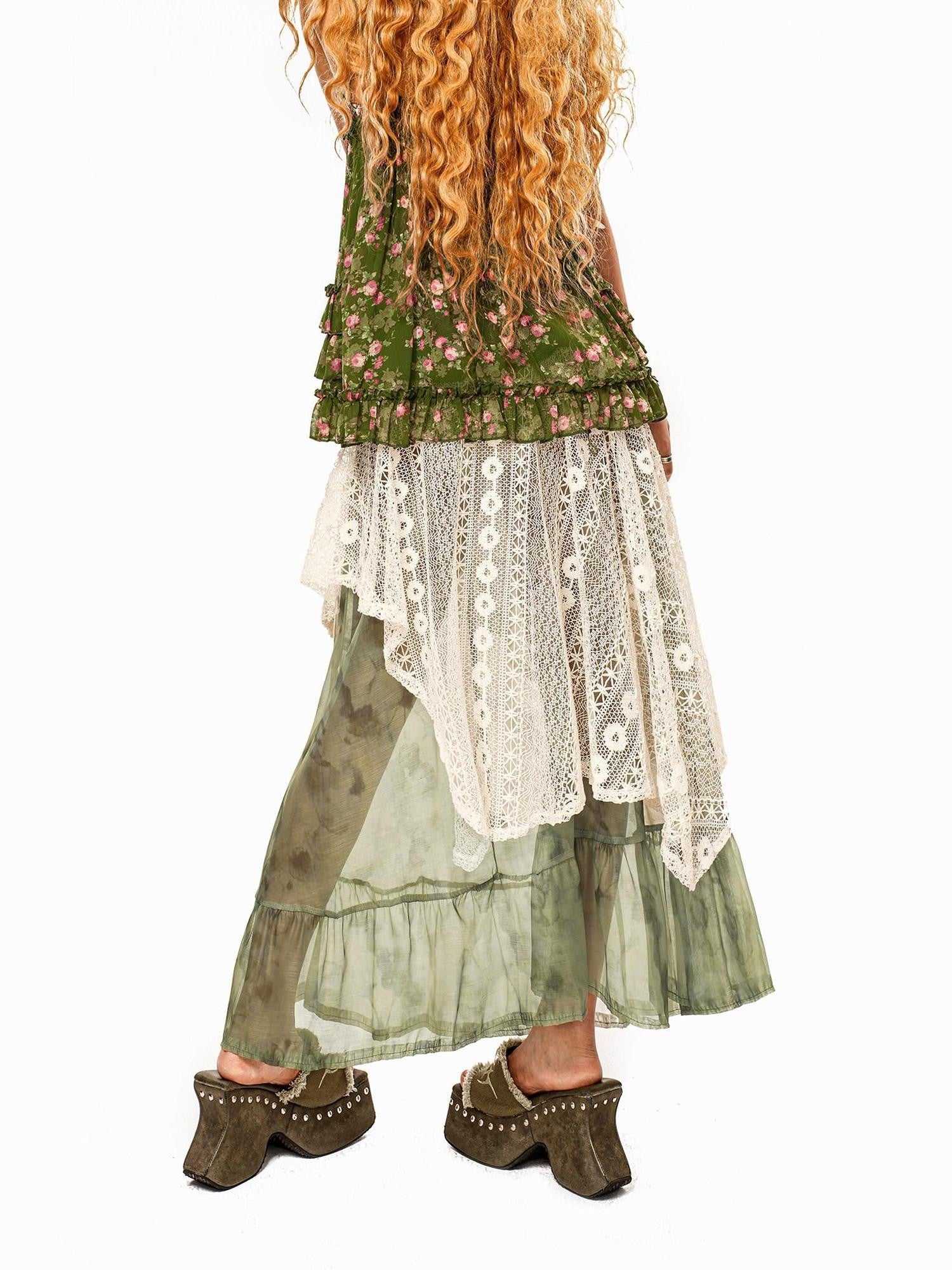 Arielink Asymmetrical Patchwork Lace Layered Handwoven Women's Tulle Maxi Skirts