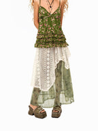 Arielink Asymmetrical Patchwork Lace Layered Handwoven Women's Tulle Maxi Skirts