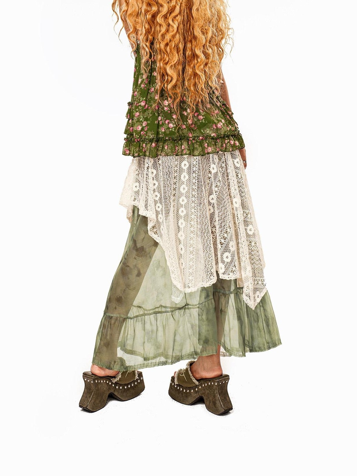 Arielink Asymmetrical Patchwork Lace Layered Handwoven Women's Tulle Maxi Skirts