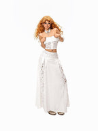 Arielink Beach Off Shoulder Lace Patchwork High Waist Women's Top & Skirt Sets