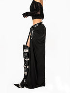 Arielink Black Cutout Asymmetric Backless V-neck Women's Sheer Mesh Cardigans