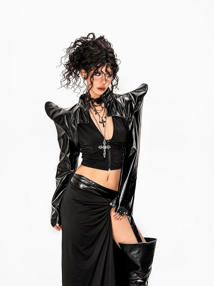 Arielink Black Cutout Asymmetric Backless V-neck Women's Sheer Mesh Cardigans