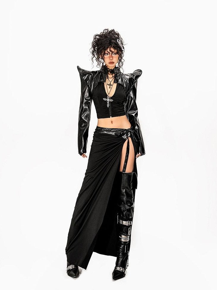 Arielink Black Cutout Asymmetric Backless V-neck Women's Sheer Mesh Cardigans