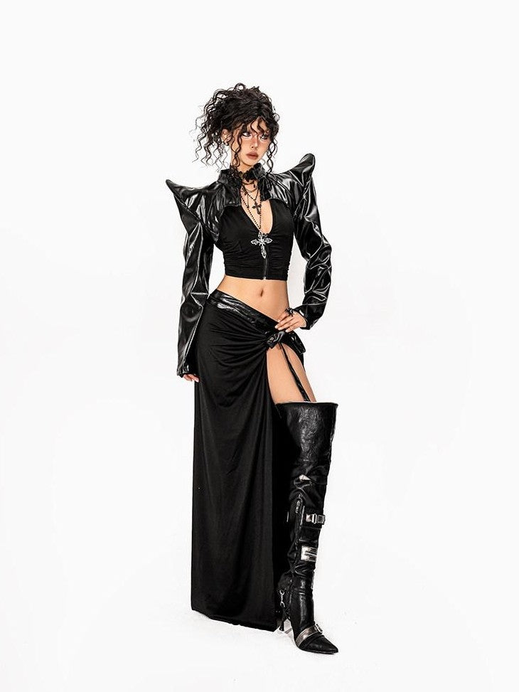 Arielink Black Cutout Asymmetric Backless V-neck Women's Sheer Mesh Cardigans