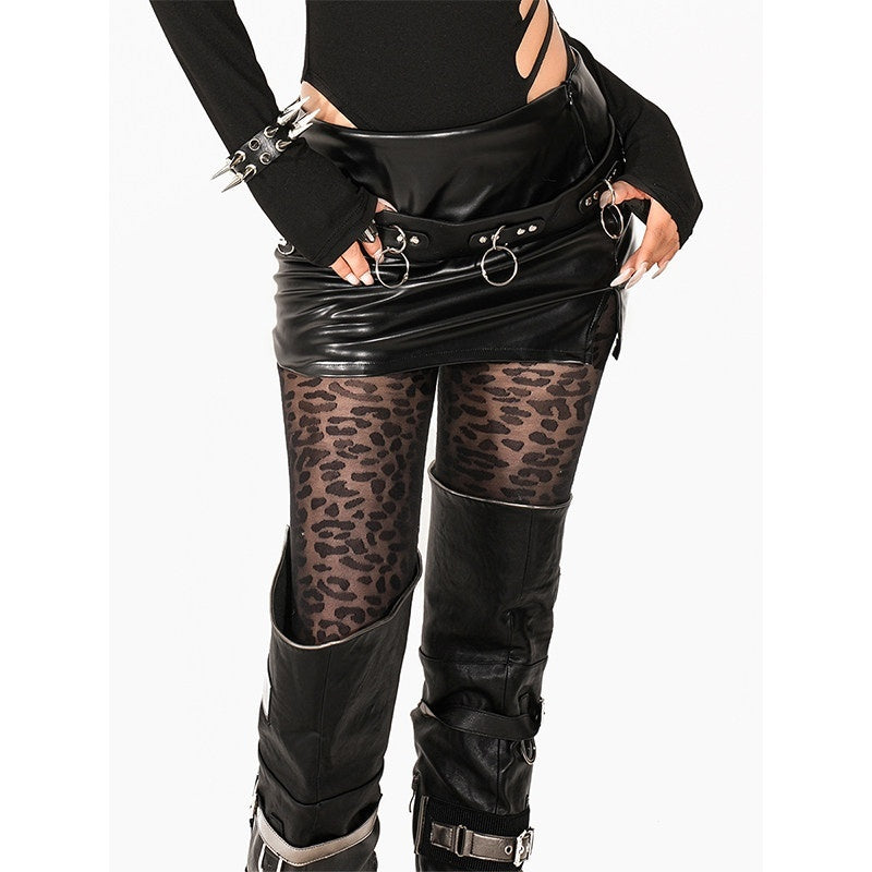 Arielink Black Leopard Patch Fishnet Over The Knee High Tube Women's Athletic Socks 783134179118