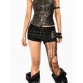 Arielink Black Studded Patchwork Asymmetric Y2k Bodycon Low Rise Women's Denim Shorts 902277947063
