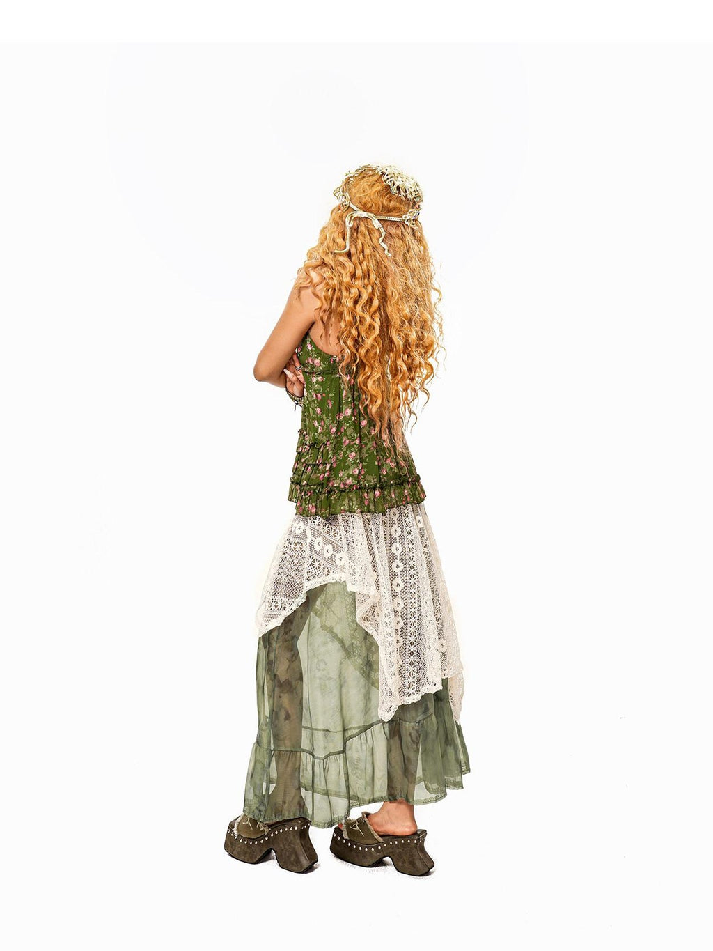 Arielink Boho Asymmetric Patchwork A Line Tulle Lace Women's Handwoven Maxi Skirts