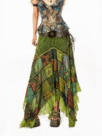 Arielink Boho Distressed Patchwork Asymmetrical A Line Tie Waist Women's Maxi Skirts
