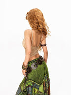 Arielink Boho Distressed Patchwork Asymmetrical A Line Tie Waist Women's Maxi Skirts