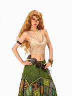 Arielink Boho Distressed Patchwork Asymmetrical A Line Tie Waist Women's Maxi Skirts
