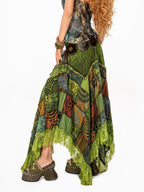 Arielink Boho Distressed Patchwork Asymmetrical A Line Tie Waist Women's Maxi Skirts