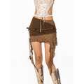 Arielink Boho Distressed Patchwork Fringe Asymmetrical Ruffle Women's A Line Mini Skirts 936639345910
