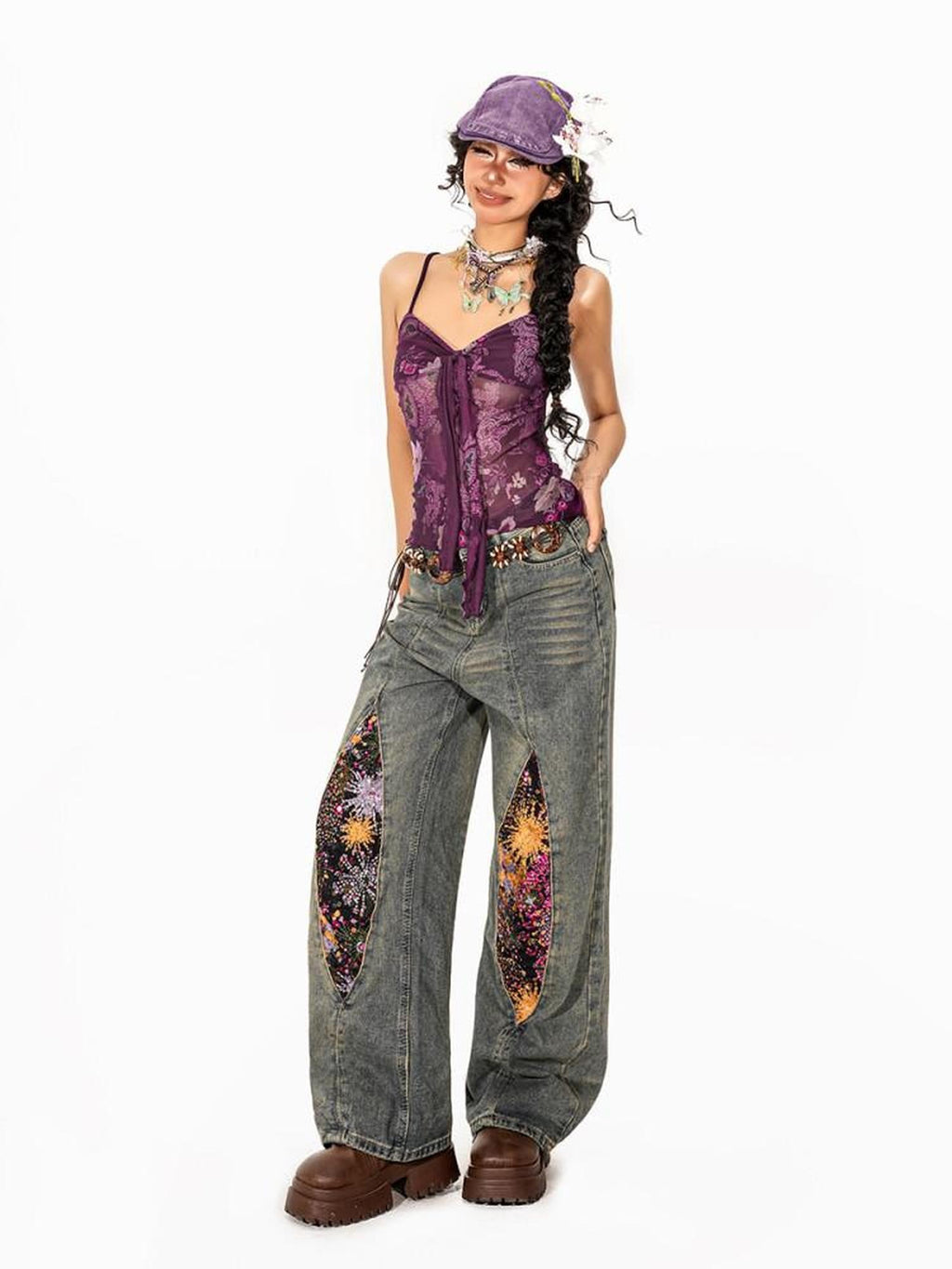 Arielink Boho Floral Print Tie Backless Women's Sheer Mesh Short Slim Camisoles
