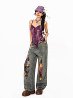 Arielink Boho Floral Print Tie Backless Women's Sheer Mesh Short Slim Camisoles