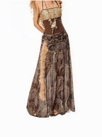 Arielink Boho Paisley Mesh A Line Elastic Waist Women's Tulle Lined Maxi Skirts