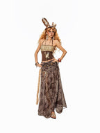 Arielink Boho Paisley Mesh A Line Elastic Waist Women's Tulle Lined Maxi Skirts