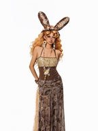 Arielink Boho Paisley Mesh A Line Elastic Waist Women's Tulle Lined Maxi Skirts
