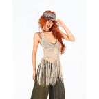 Arielink Boho Tassel Cutout Asymmetric Backless Halter Tie Women's Knit Camisoles 822063138490