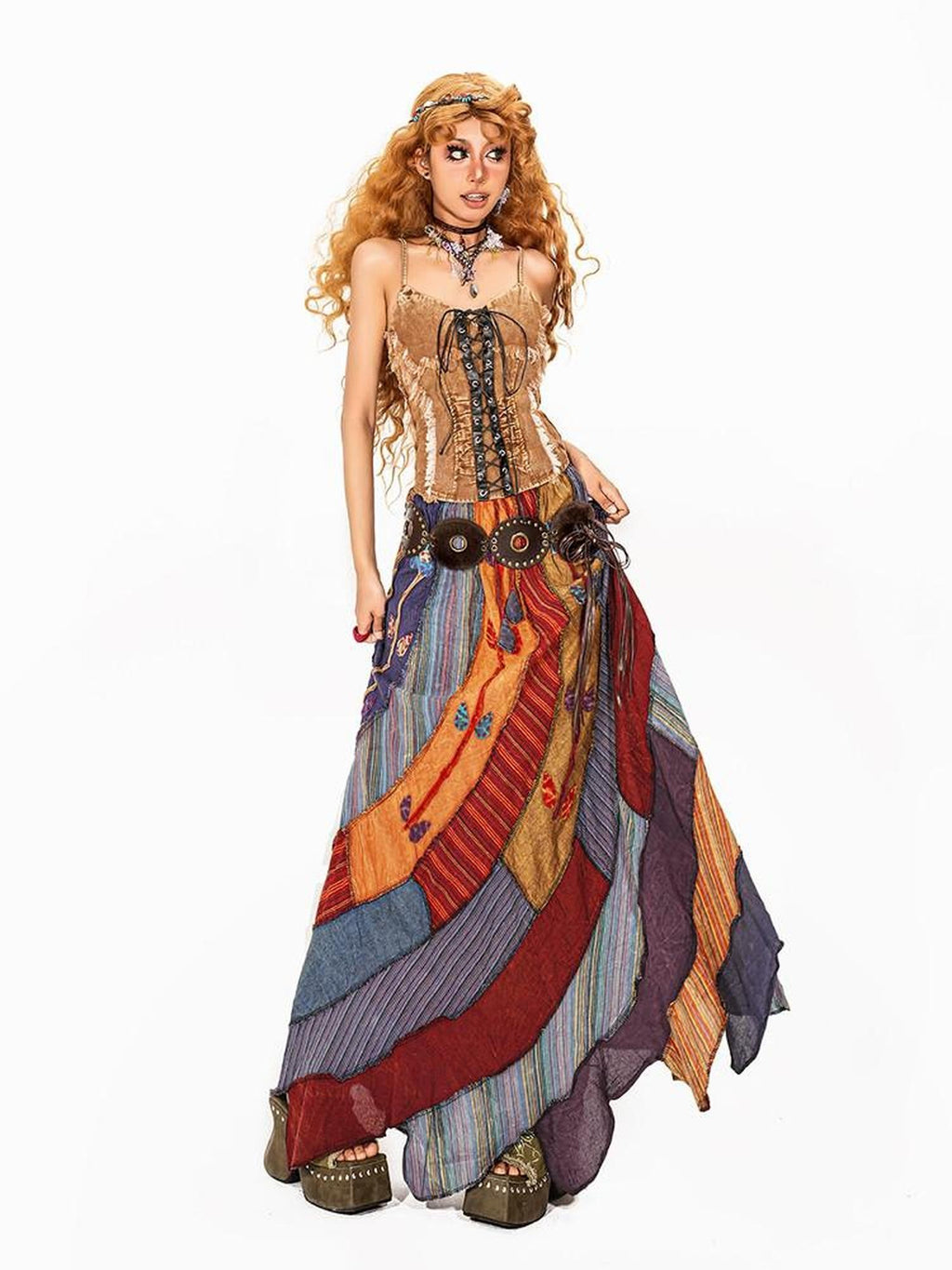 Arielink Camel Distressed Tie Asymmetric Open Back Lettuce Edge Women's Camisoles
