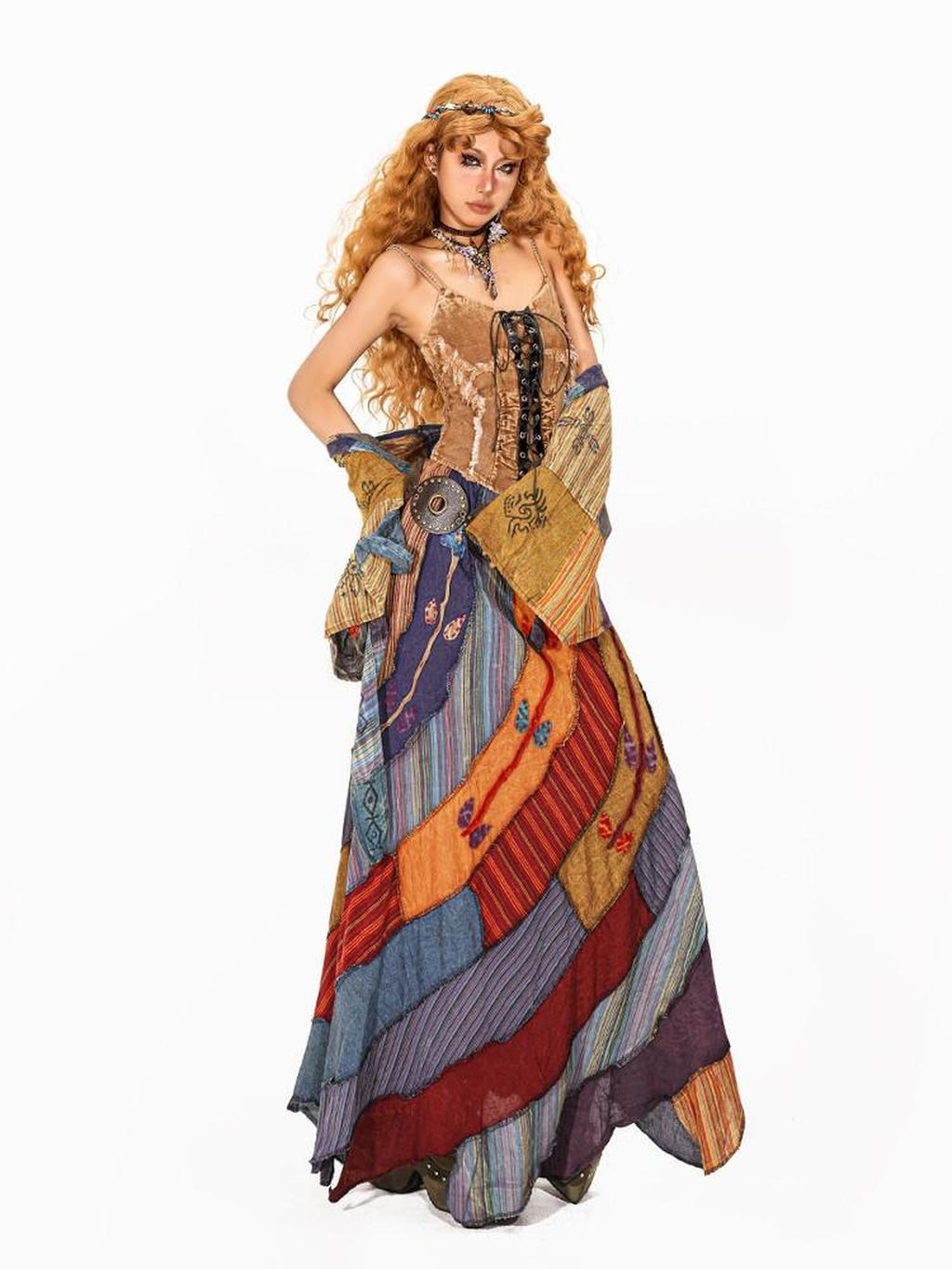 Arielink Camel Distressed Tie Asymmetric Open Back Lettuce Edge Women's Camisoles
