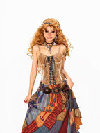 Arielink Camel Distressed Tie Asymmetric Open Back Lettuce Edge Women's Camisoles