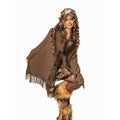 Arielink Camel Faux Fur Collar Tassel Cape Batwing Vintage Women's Knitted Cardigans 1002239885555
