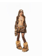 Arielink Camel Faux Fur Collar Tassel Cape Batwing Vintage Women's Knitted Cardigans