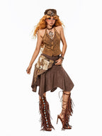 Arielink Camel Fringe Halter V-neck Button Cropped Women's Suede Tank Tops