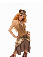 Arielink Camel Fringe Halter V-neck Button Cropped Women's Suede Tank Tops