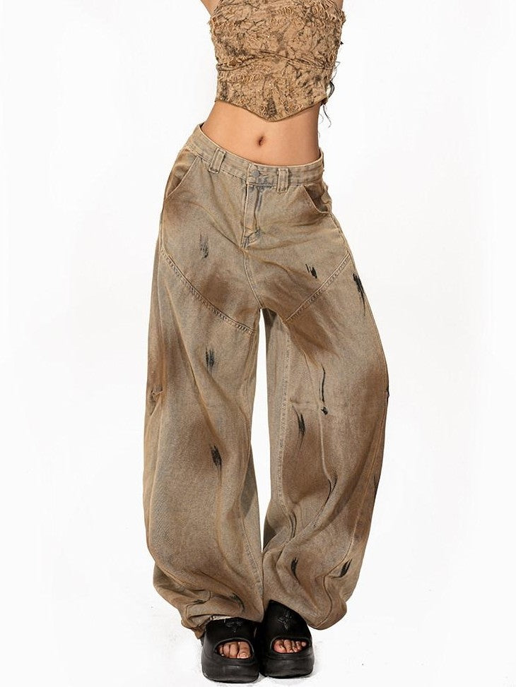 Arielink Camel Tie Dye Distressed Halter Backless Printed Cropped Women's Tank Tops