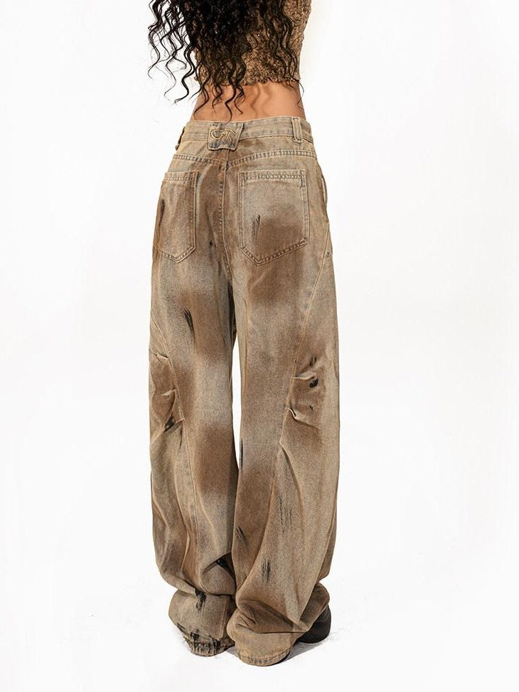 Arielink Camel Tie Dye Distressed Halter Backless Printed Cropped Women's Tank Tops