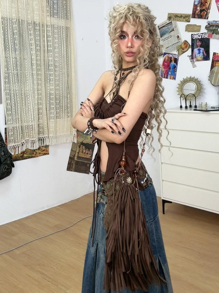 Arielink Chestnut Tassel Retro Unique Vintage Chic Women's Shoulder Bags